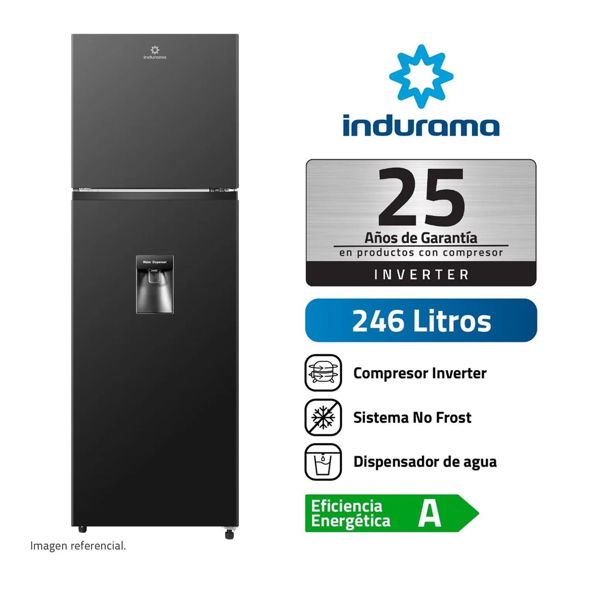 INDURAMA - REFRIGERADORA INDURAMA RI-389DNI 246L NO FROST NEGRO