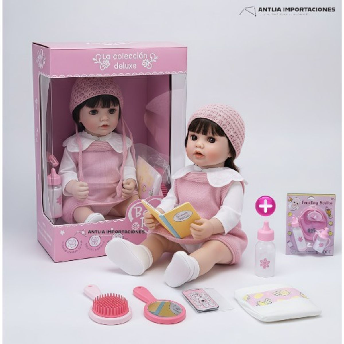 REBORN - MUÑECA INTERACTIVA  REBORN CON CONTROL REMOTO,  MOVIMIENTO DE ROSTRO TRAJE ROSA