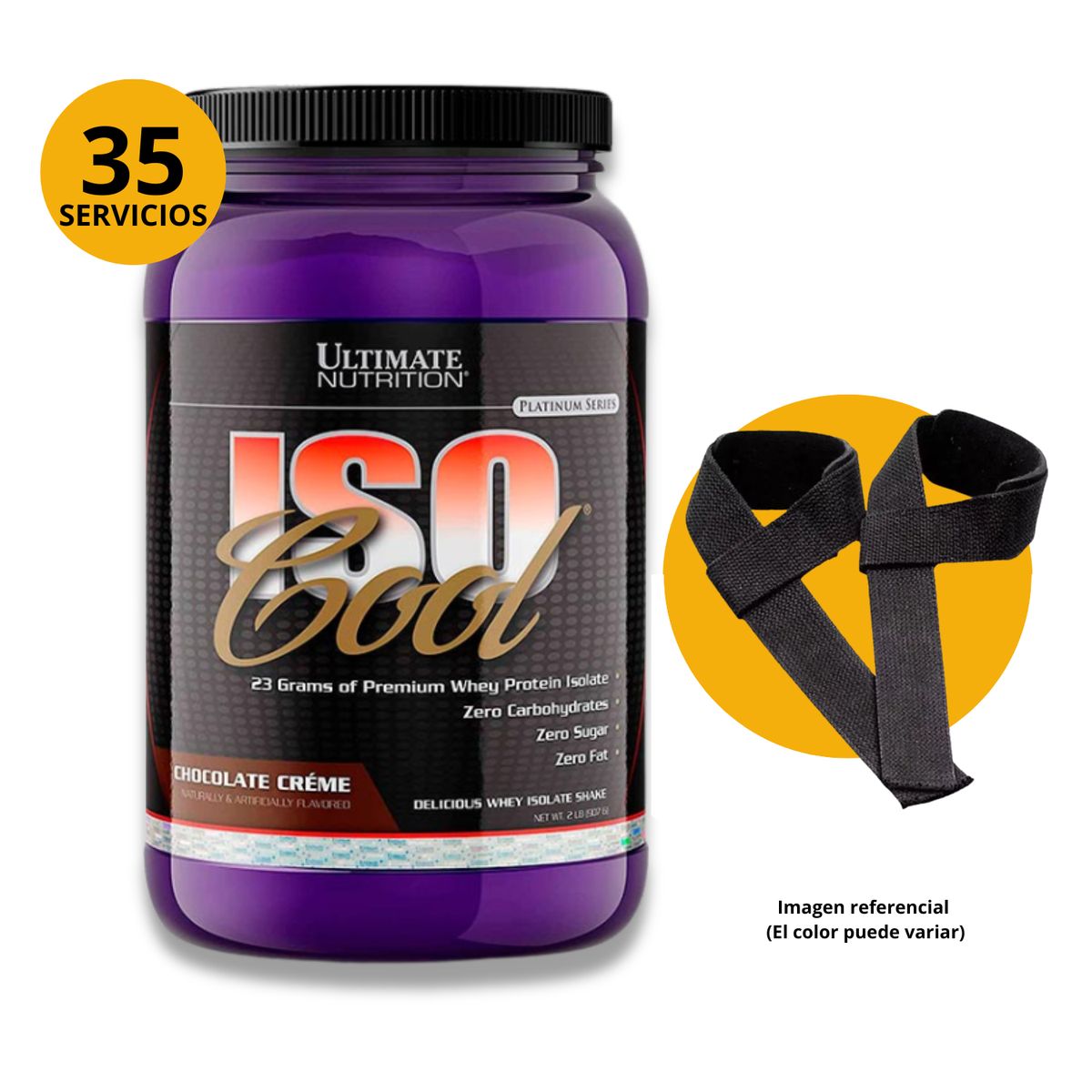 ULTIMATE NUTRITION - ISOCOOL 2LB CHOCOLATE + STRAPS - PROTEÍNA ISOLATADA