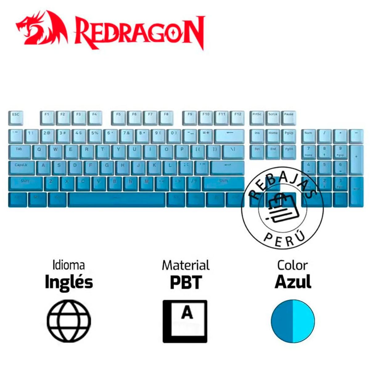 REDRAGON - Keycaps Redragon A134 Ombre Gradient PBT 104 Teclas Blue