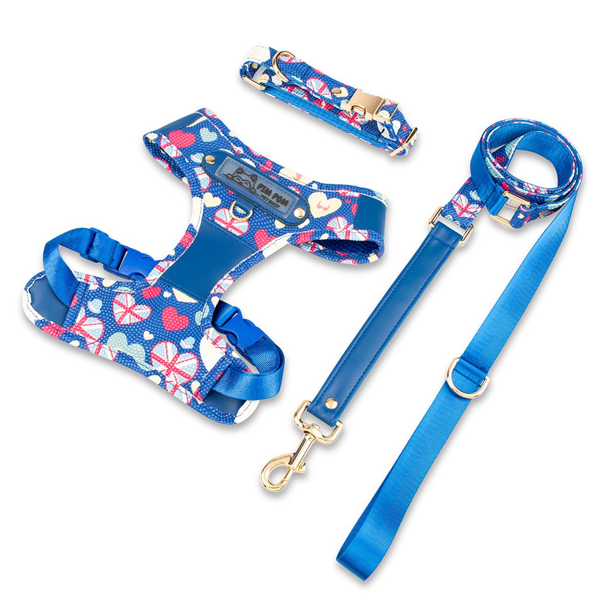 GENERICO - Promoción de Lanzamiento Pechera + Correa / 1 Collar de regalo - Azul Talla XXS