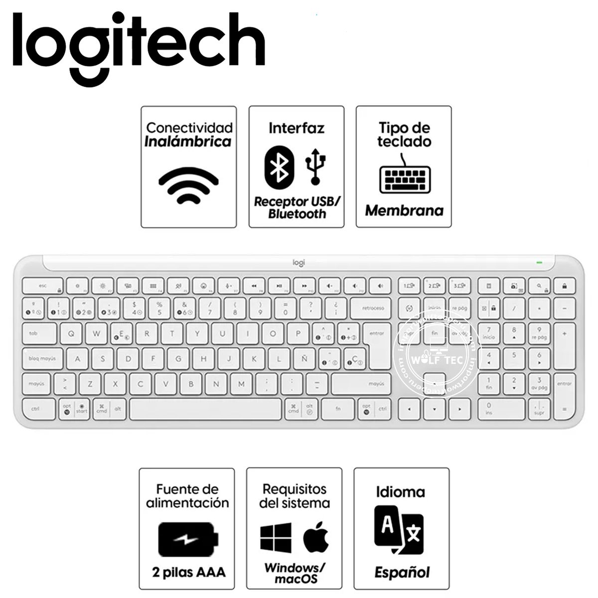 LOGITECH - TECLADO LOGITECH SLIM SILENT K950 WIRELESS BOLTBLUETOOTH SP WHITE