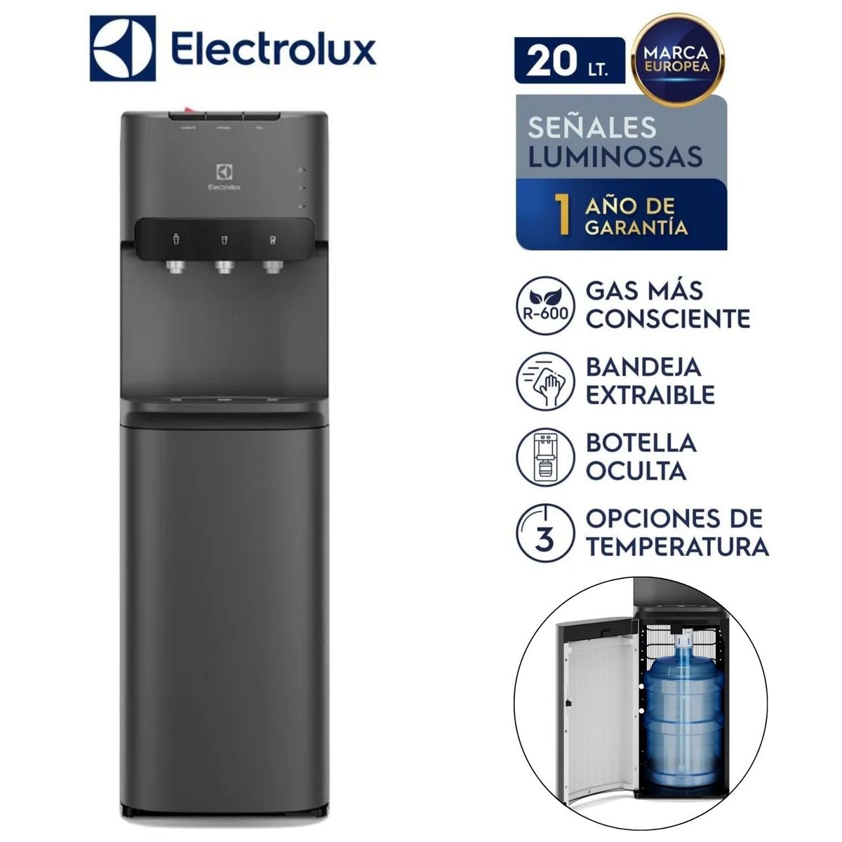 ELECTROLUX - Dispensador ELECTROLUX De Agua Botellón Oculto Ed30srbl Color Grafito