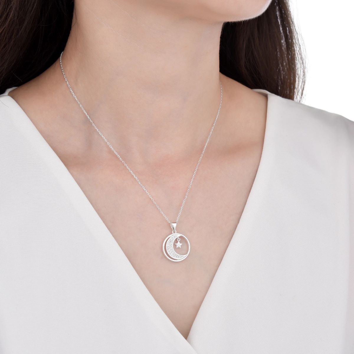 SANTORAL - Collar Luna y Estrella Brillos - Plata