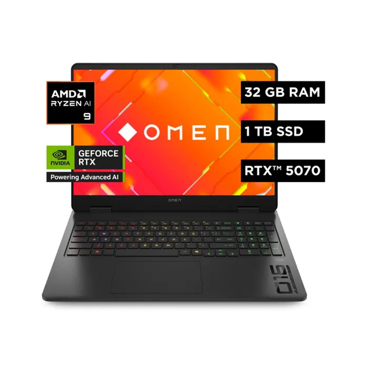 HP - Laptop HP OMEN 16-AP0004LA RYZEN AI 9 365 16" WUXGA IPS, RTX 5070 8GB, 32GB RAM, 1TB SSD, WINDOWS 11