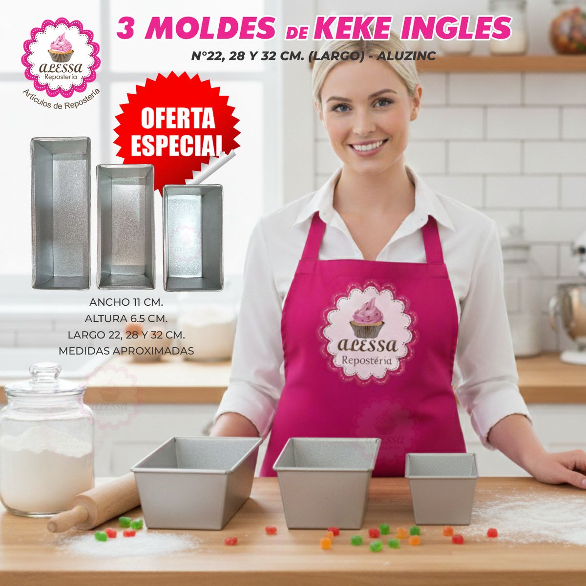 GENERICO - Set Premium de 3 Moldes de Keke Ingles 22, 28 y 32 para Repostería