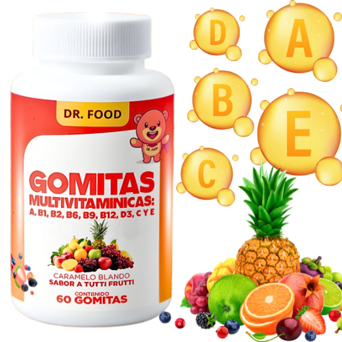 GENERICO - Gomitas Masticables Sabor Tutti Frutti Multivitaminico 60 gomitas