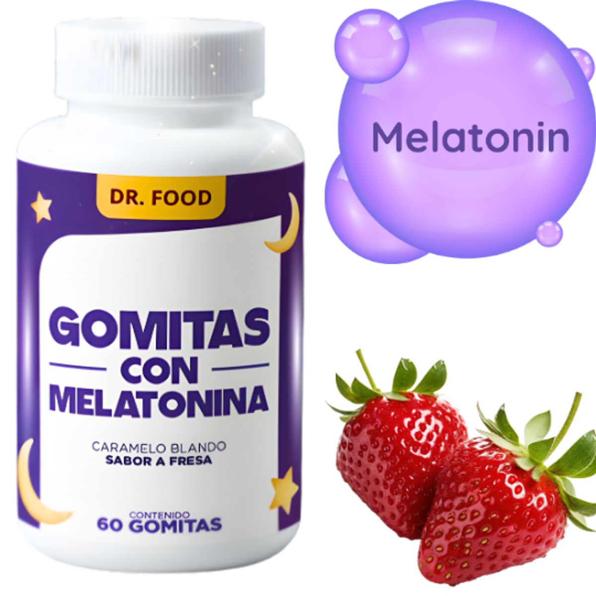 GENERICO - Gomitas Masticables Sabor Fresa con Melatonina 60 gomitas