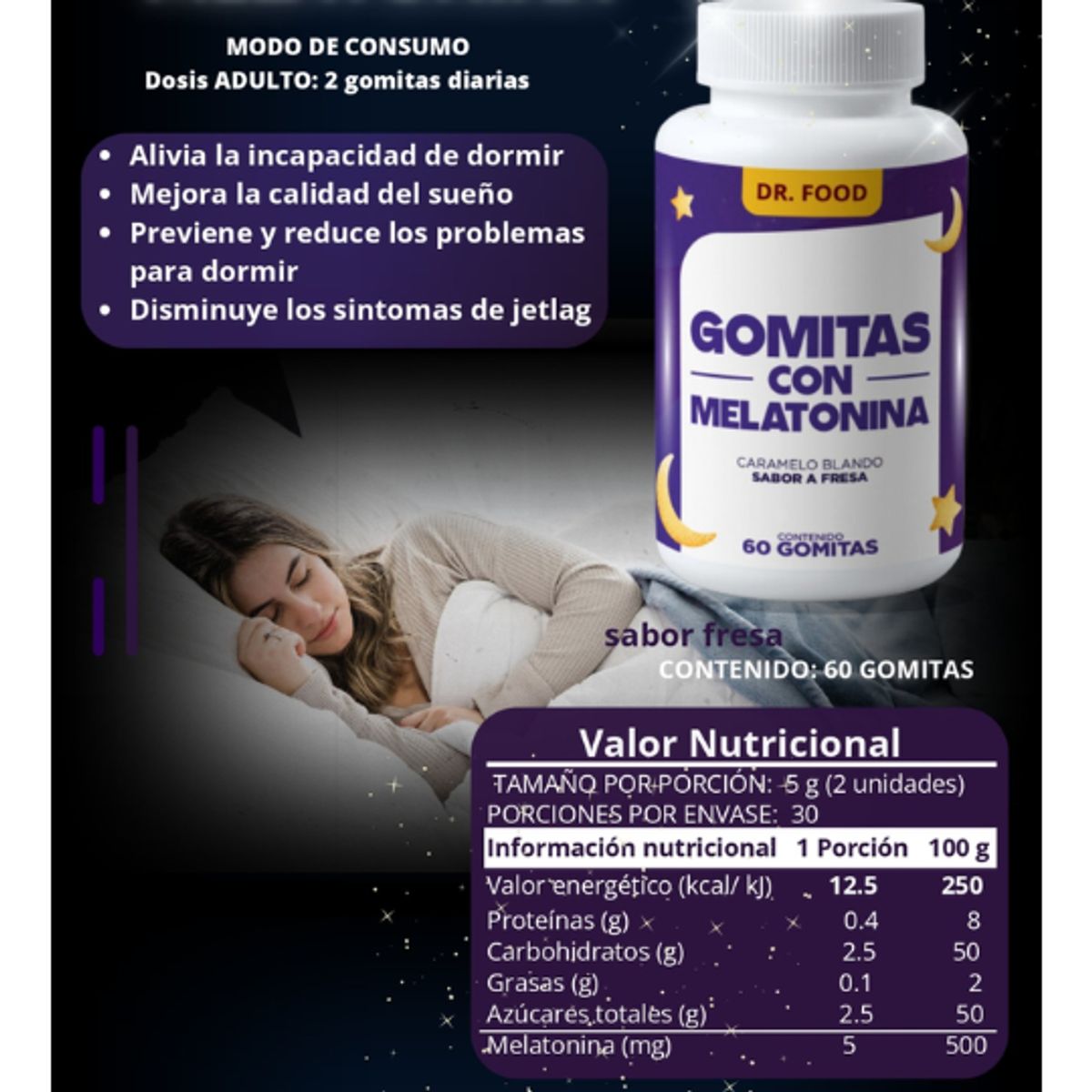 GENERICO - Gomitas Masticables Sabor Fresa con Melatonina 60 gomitas