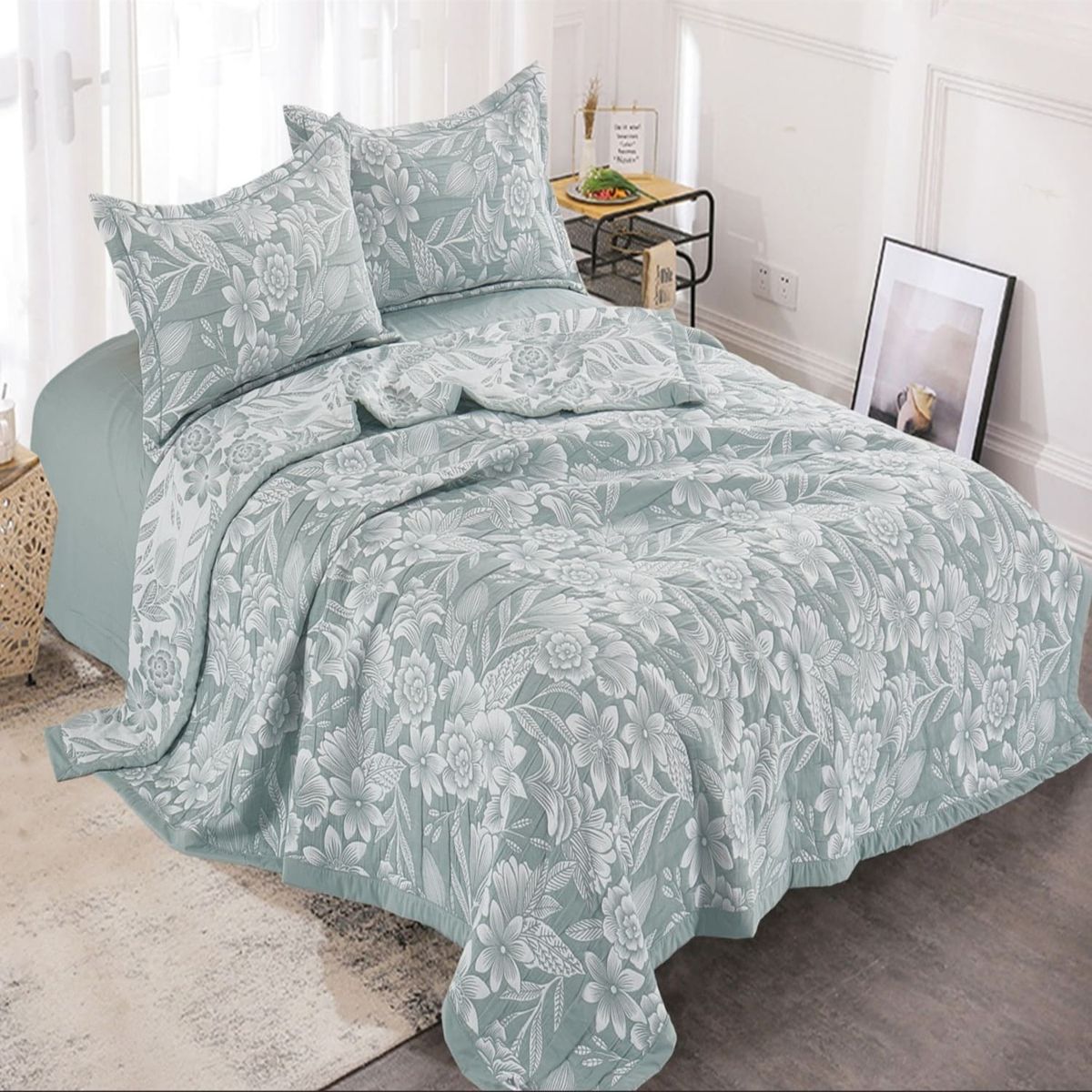 MINGDA - Set de cobertor 2 pz verano de 5 piezas 100% algodón 