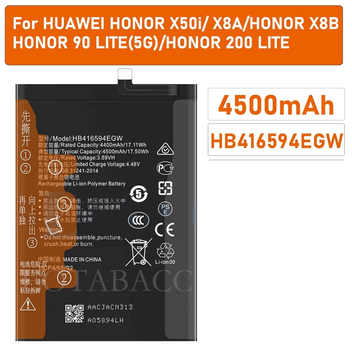 GENERICO - BATERIA HONOR  X8A   NUEVO - NEGRO