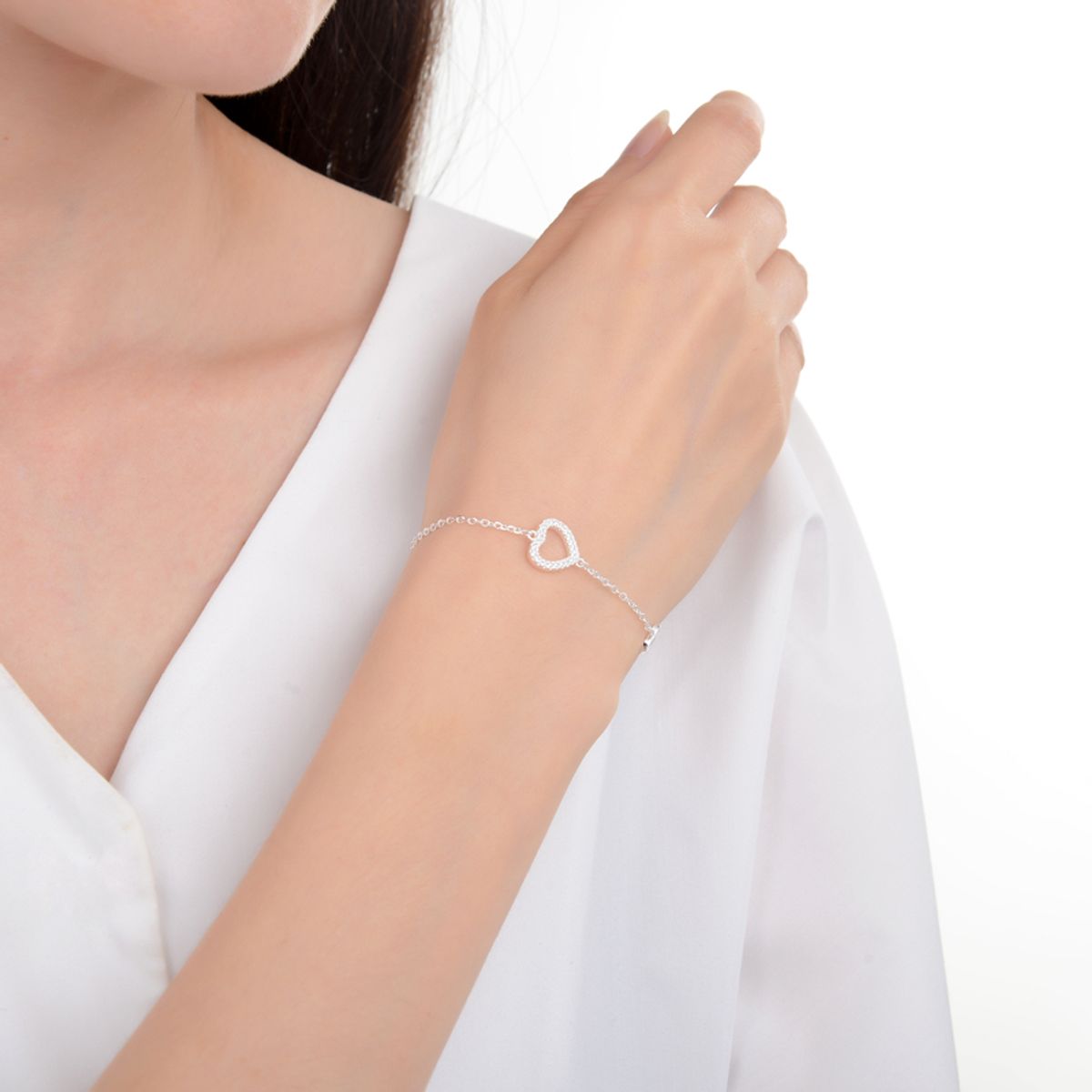 SANTORAL - Pulsera Corazones Brillos - Plata