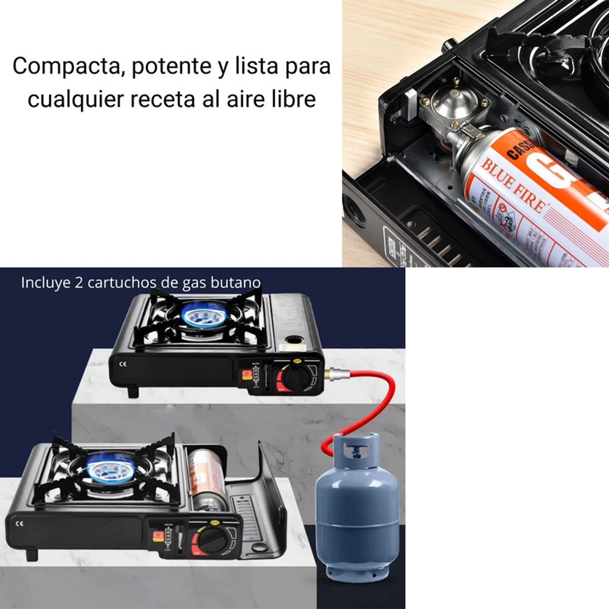 PENTHA - Cocina Estufa Portátil Dual + 2 Cartuchos Ideal para Picnic