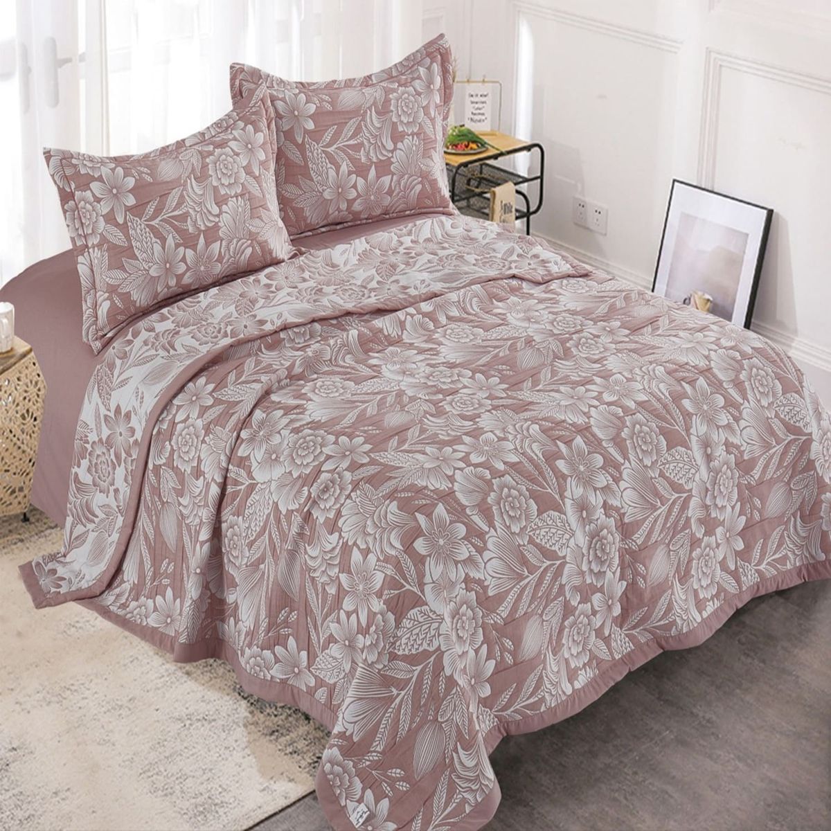 MINGDA - Set de cobertor 2 pz  verano de 5 piezas 100% algodón