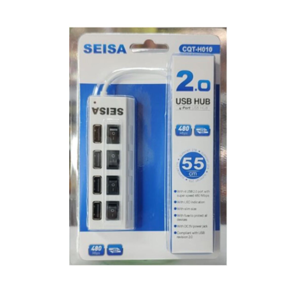 SEISA - Hub USB 4 puertos SEISA CQT-010 con led indicador USB 2.0 Blanco