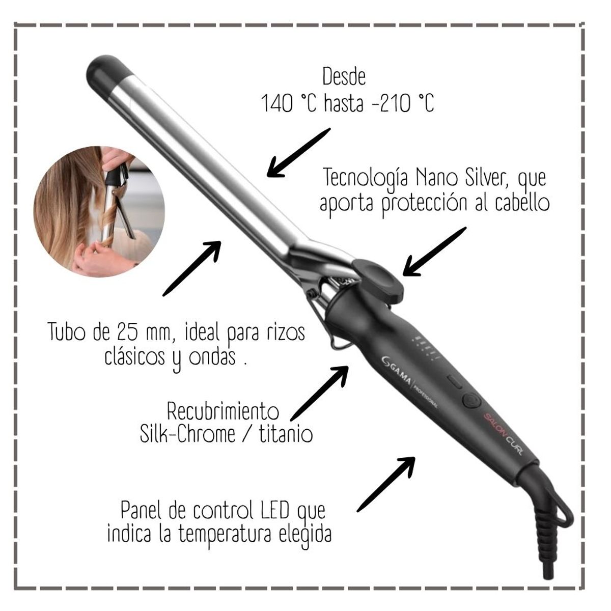 GAMA - RIZADOR GAMA SALON CURL TITANIO 25MM