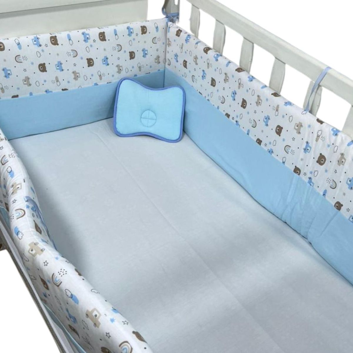 GENERICO - PROTECTORES LATERALES PARACHOQUES BARANDA CUNA CON ALMOHADITA CELESTE