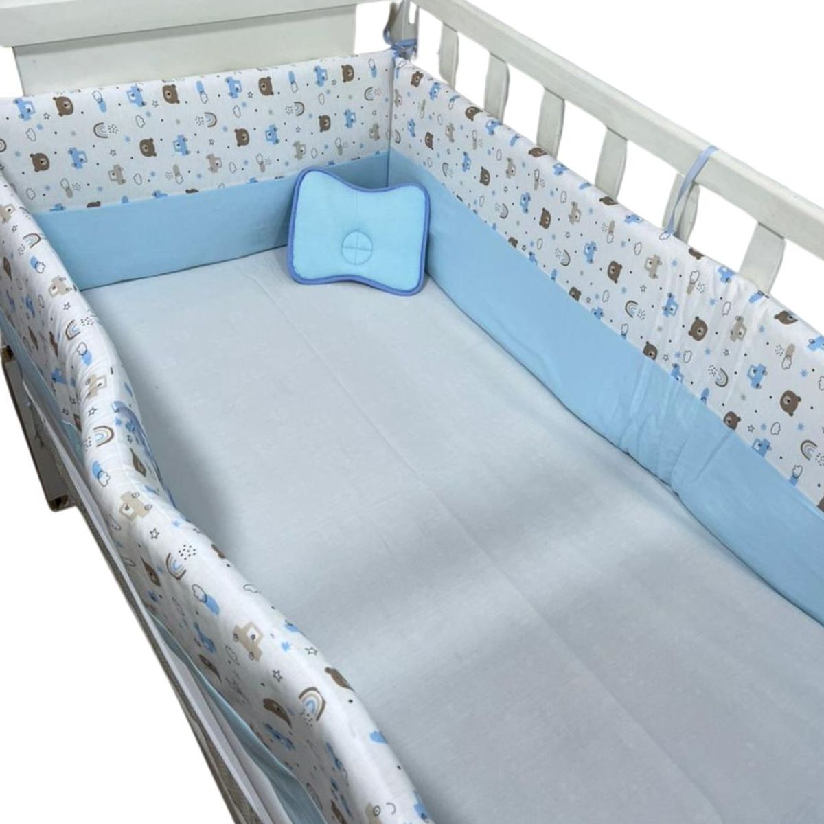 GENERICO - PROTECTORES LATERALES PARACHOQUES BARANDA CUNA CON ALMOHADITA CELESTE