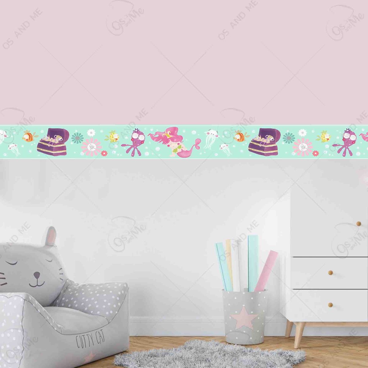 GENERICO - Cenefa Infantil Autoadhesiva Decorativa – Aventura en el mar, Tesoro y Peces – 5.92 mts