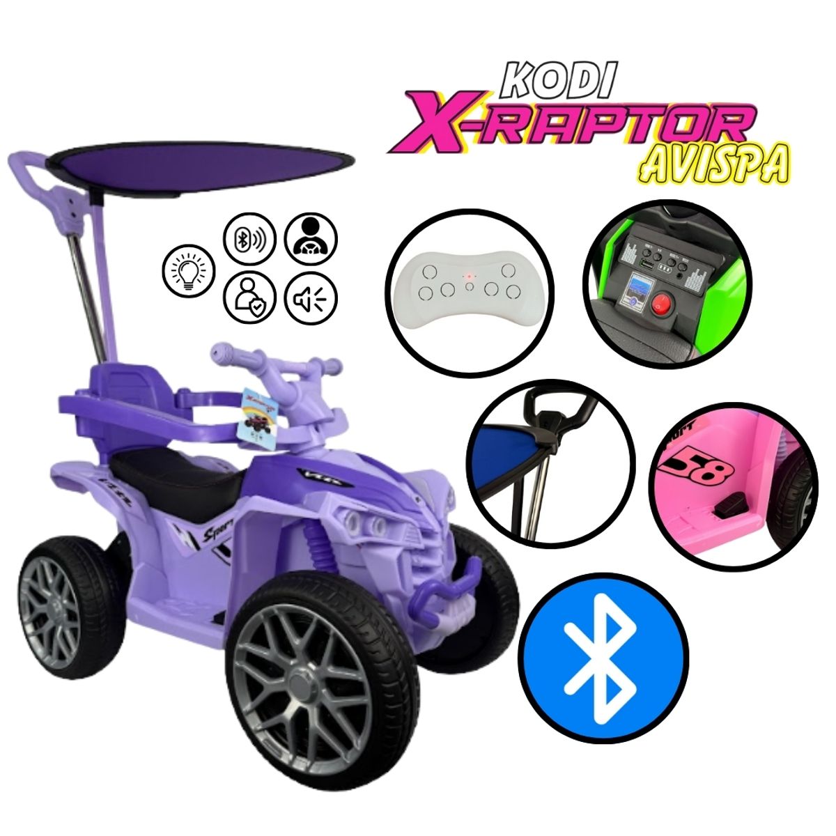 GENERICO - CARRITO DE BEBE RAPTOR CON BATERIA PARA NIÑAS LILA