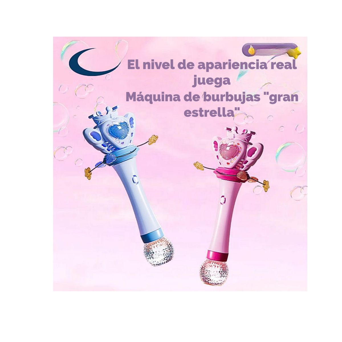 GENERICO - Varita Mágica de Burbujas Color Celeste Musical y con Luces PREMIUM