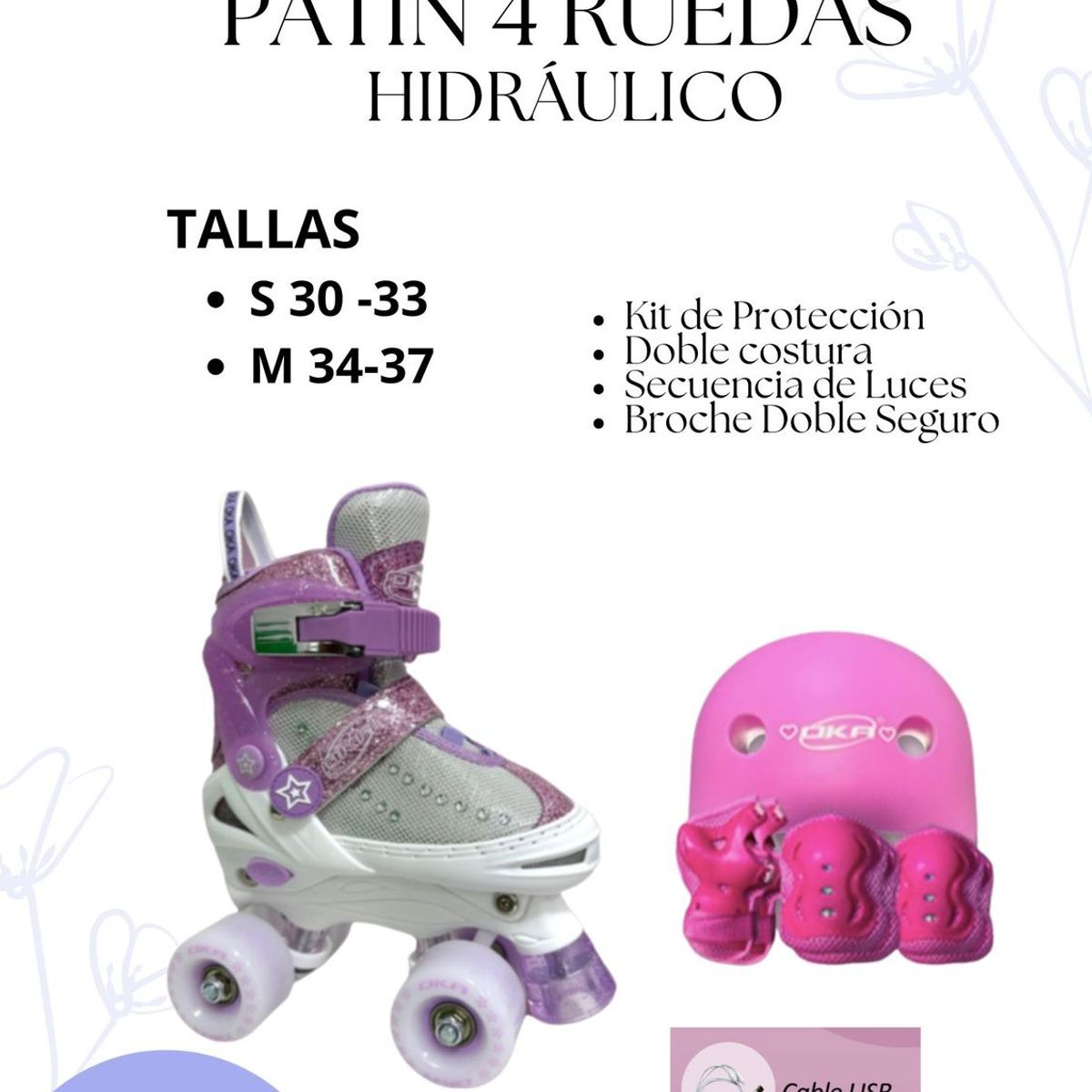 OKA - PATIN 4 RUEDAS HIDRAULICO LILA Y GRIS TALLA S 30 A 33