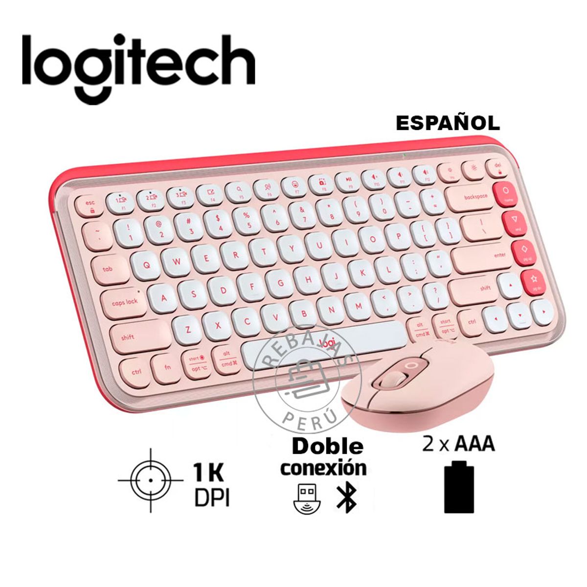 LOGITECH - Logitech POP Icon Combo Teclado + Mouse Inalámbricos Bluetooth Rose