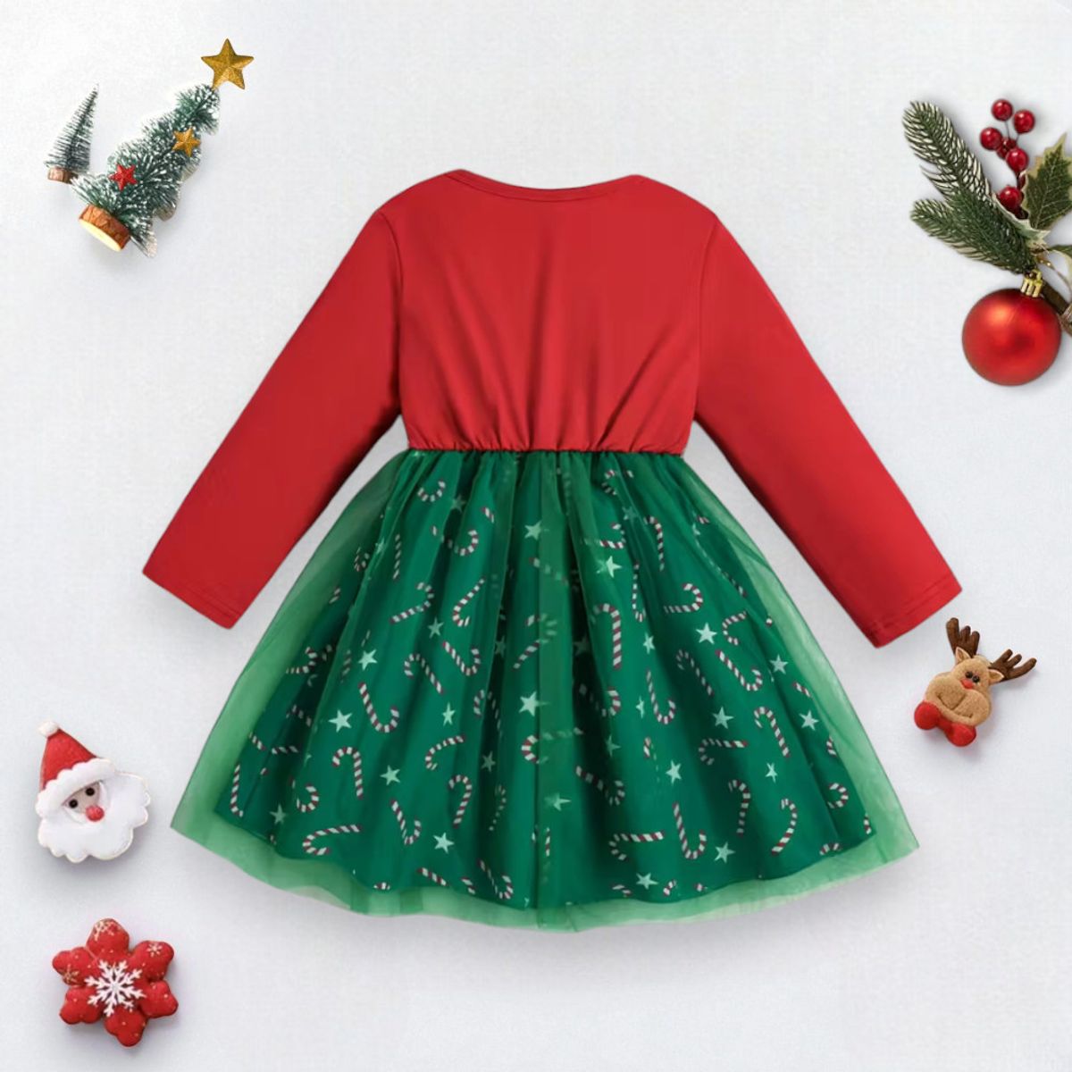 GENERICO - VESTIDO NAVIDEÑO NIÑA - IDEAL PARA FIESTAS  INCLUYE VINCHA