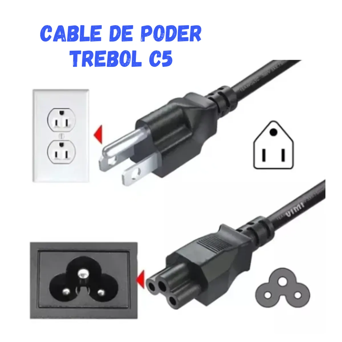 GENERICO - CABLE PODER TREBOL C5 PC ENCHUFE UNIVERSAL