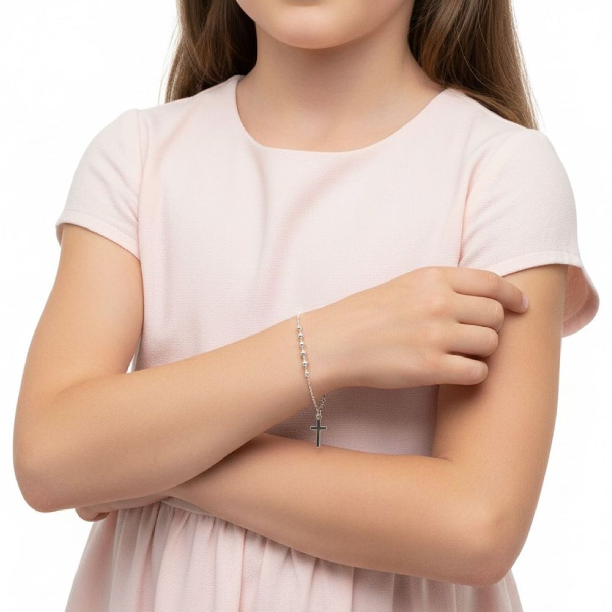 SANTORAL - Pulsera Denario Cruz Lisa 3mm - Plata