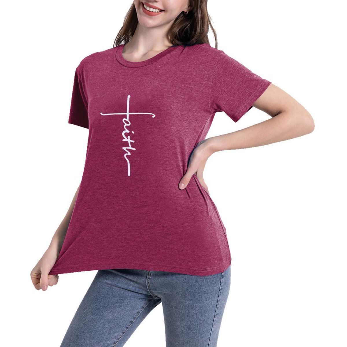 42AROZINA - Camiseta casual de mujer con cuello de pico en color sólido y holgada