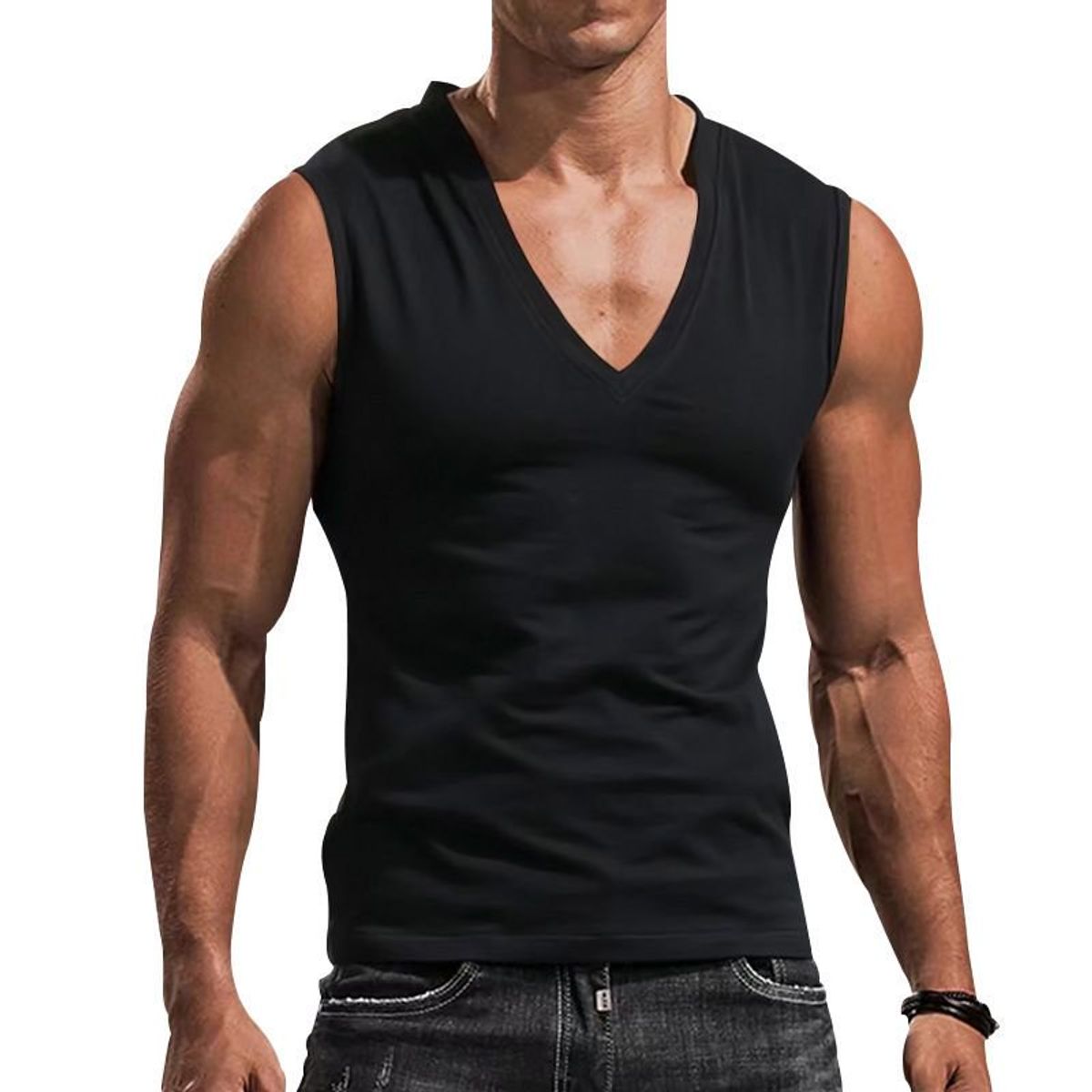 42AROZINA - Chaleco casual con cuello en V de color liso para hombre