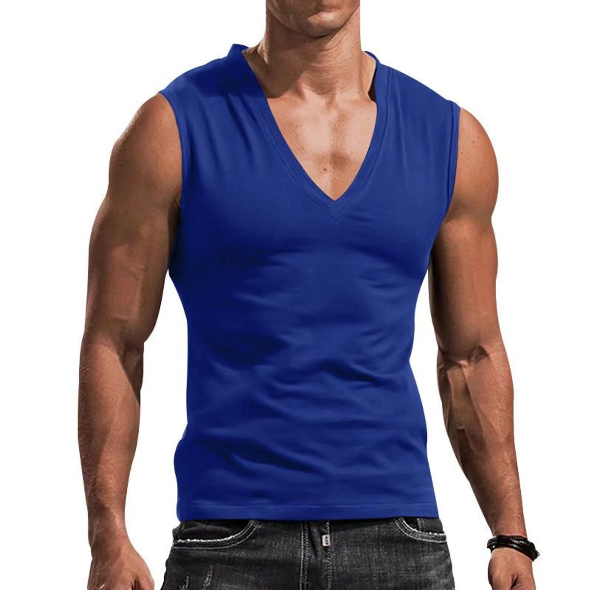 42AROZINA - Chaleco casual con cuello en V de color liso para hombre