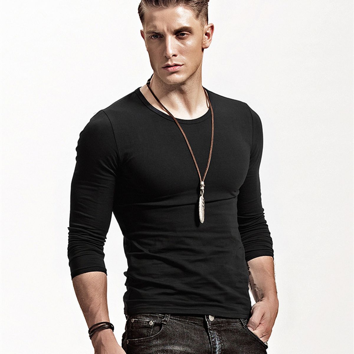 42AROZINA - Camiseta casual de manga larga para hombre