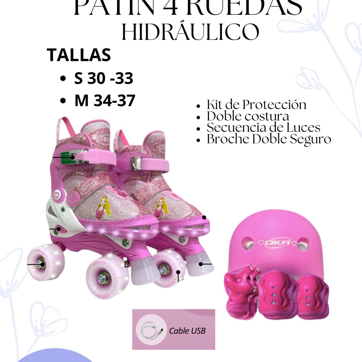 OKA - PATIN 4 RUEDAS HIDRAULICO PRINCESA TALLA M 34 A 37