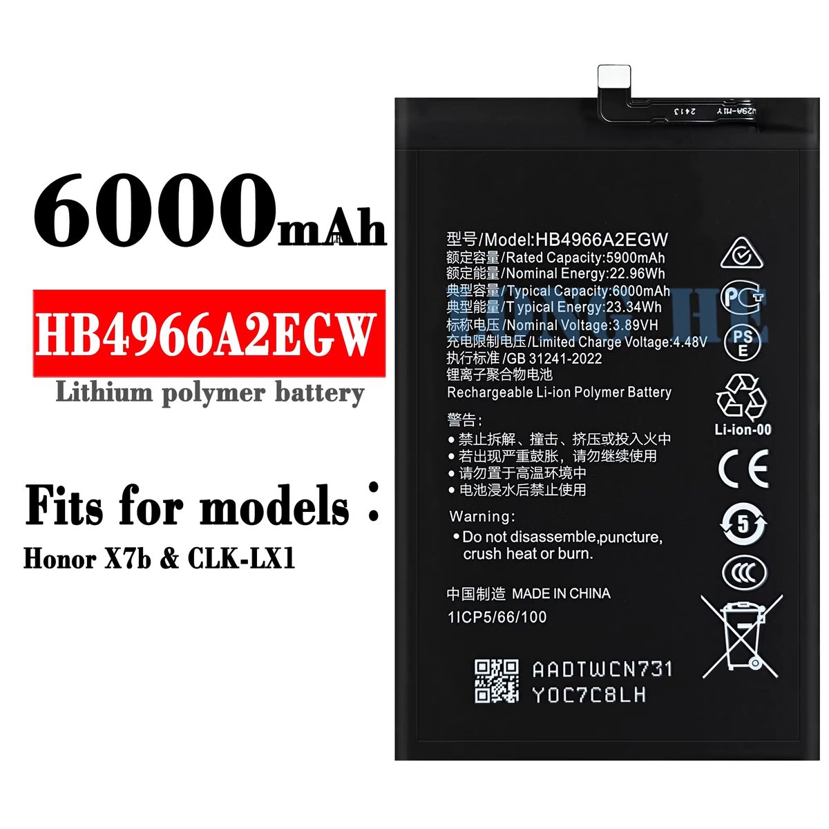 GENERICO - BATERIA HONOR  X7B   NUEVO - NEGRO