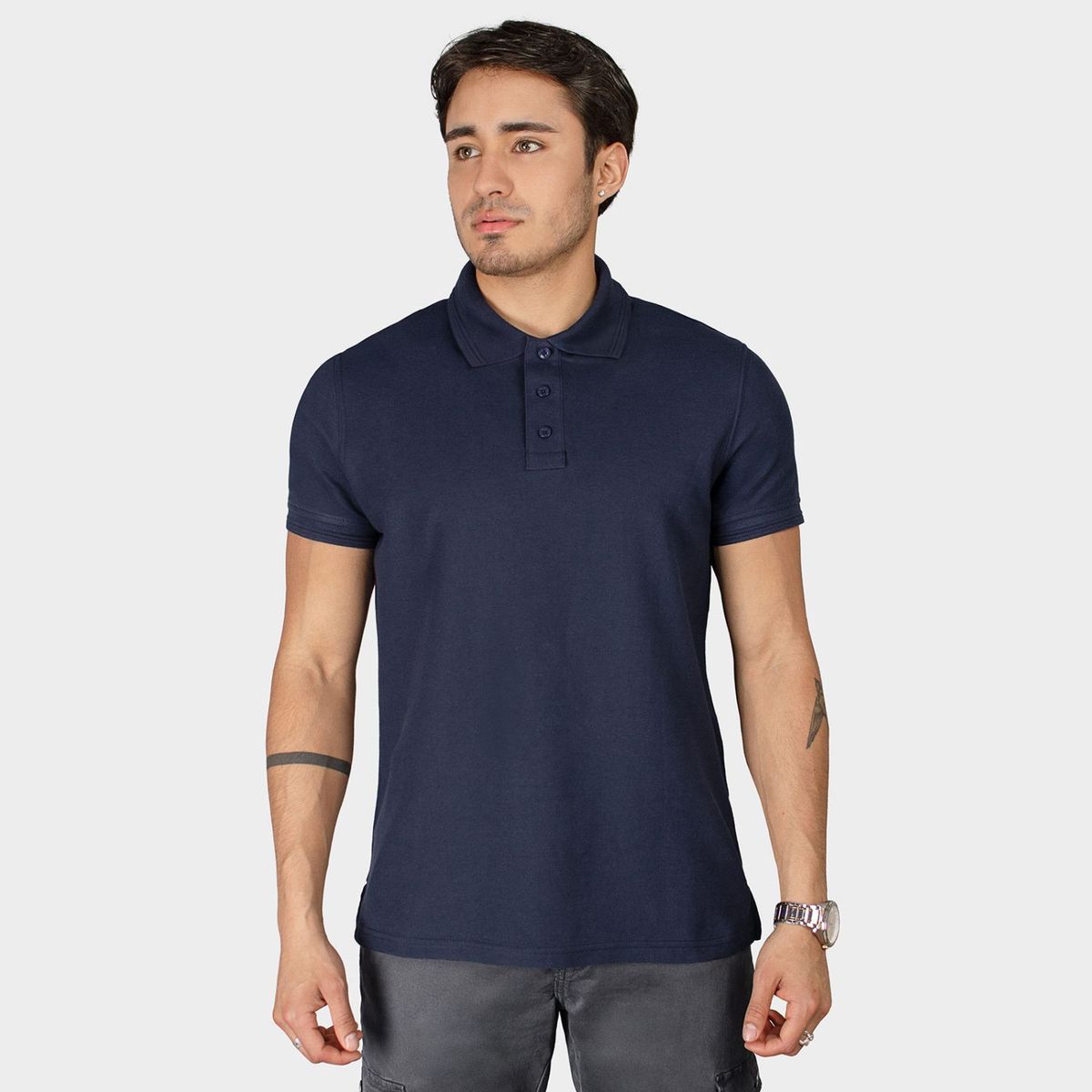 PAPIROS DENIM - Polo Camisero para Hombre Slim Fit Papiros Denim Algodón Piqué