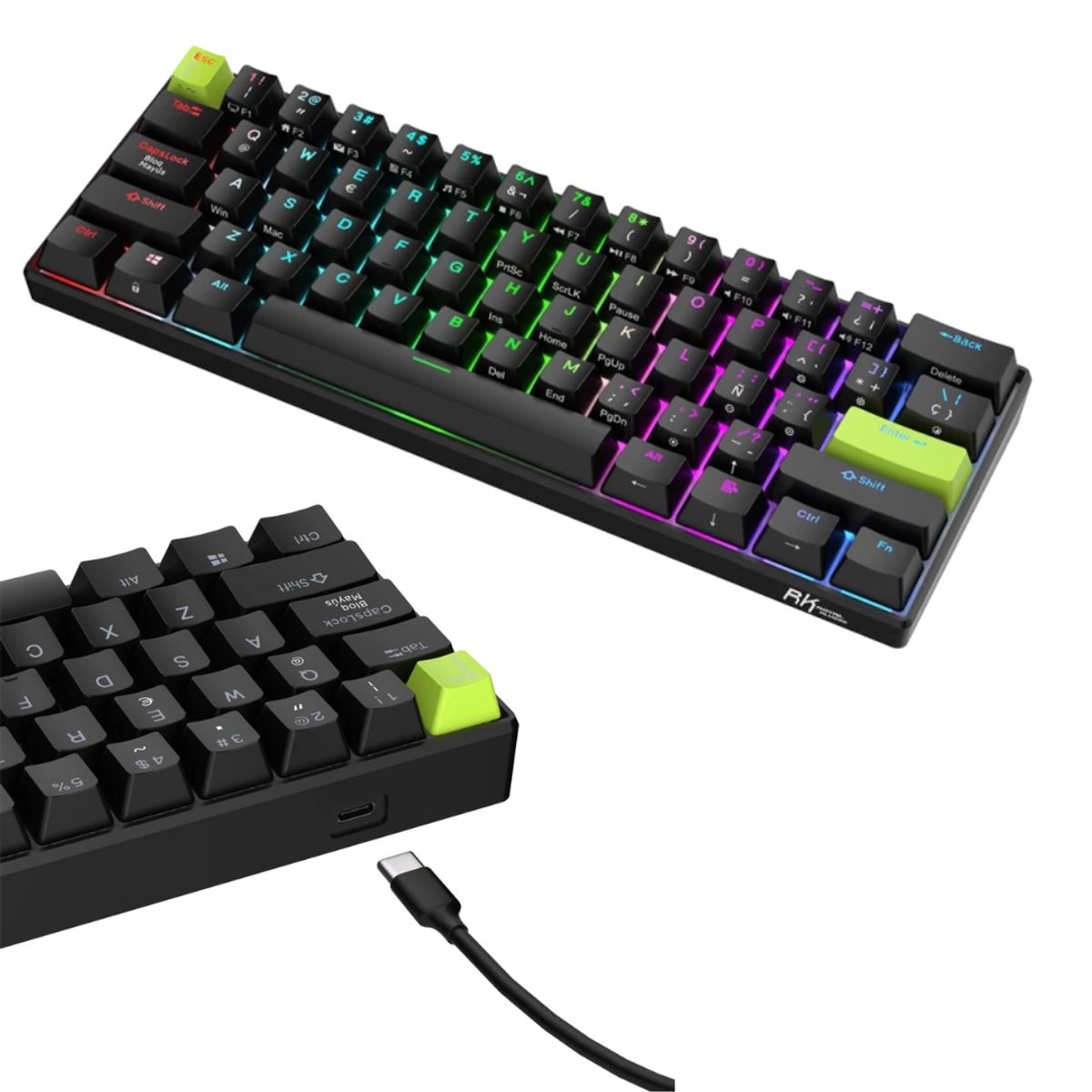 ROYAL KLUDGE - Teclado Royal Kludge RK C61 Cableado BLACK GREEN - MINT MAGNETIC SWITCH