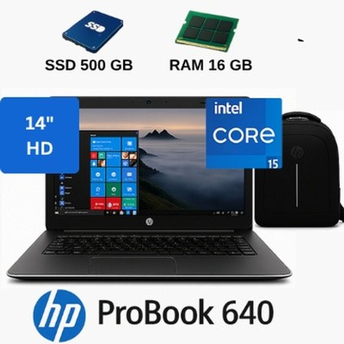 HP - HP ProBook 640 Intel Core I5, con 16GB RAM+SSD de 500GB+ Mochila