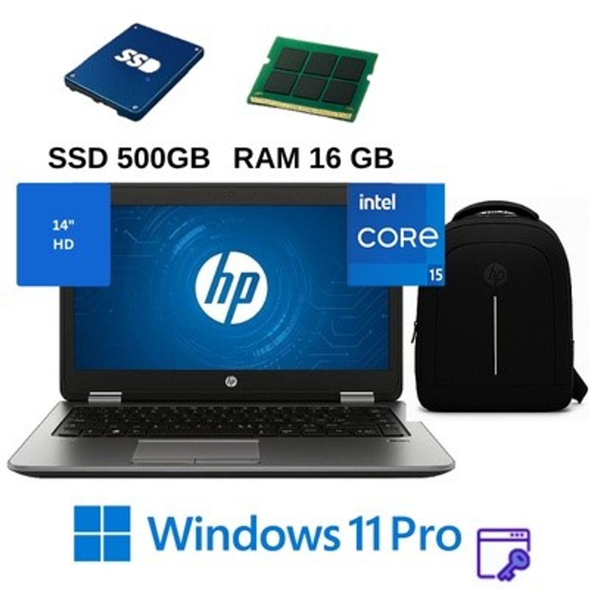 HP - HP ProBook 640 I5, con 16GB RAM,SSD de 500GB+ Windows 11 PRO + Mochila de Transporte