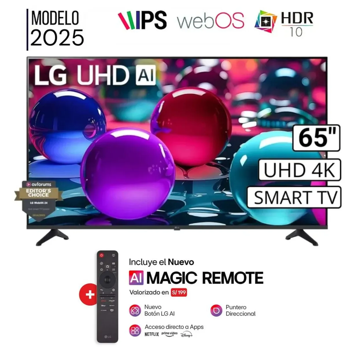 LG - Televisor LG 65" Smart UHD 4K Thinq Ai 65UA7300PSB -  Nuevo 2025