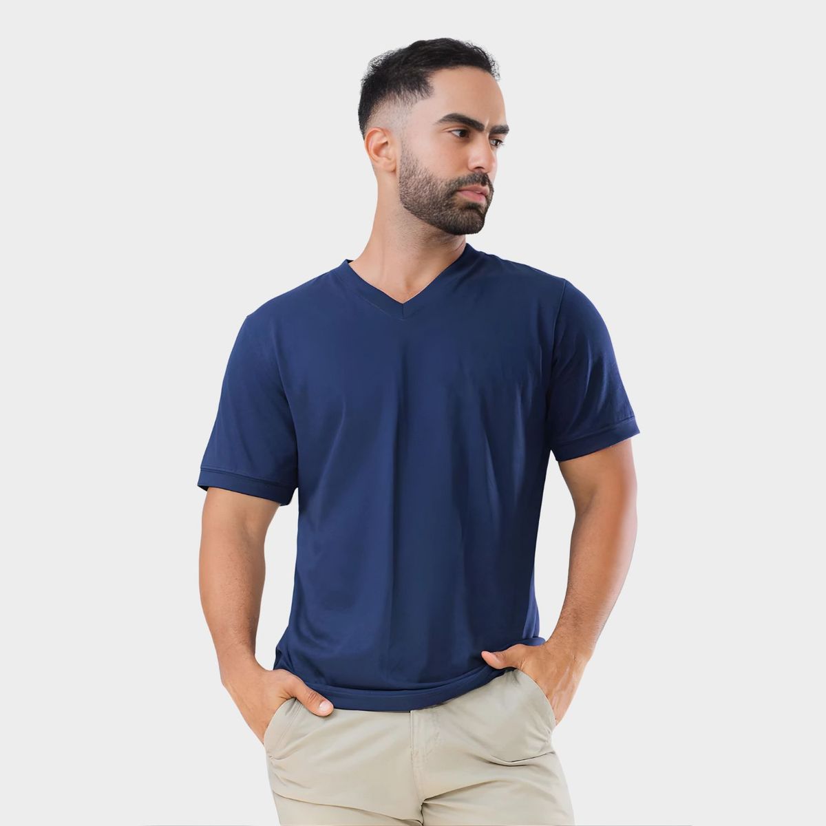 PAPIROS DENIM - Polo Básico para Hombre Cuello V Papiros Denim Algodón Jersey Regular Fit