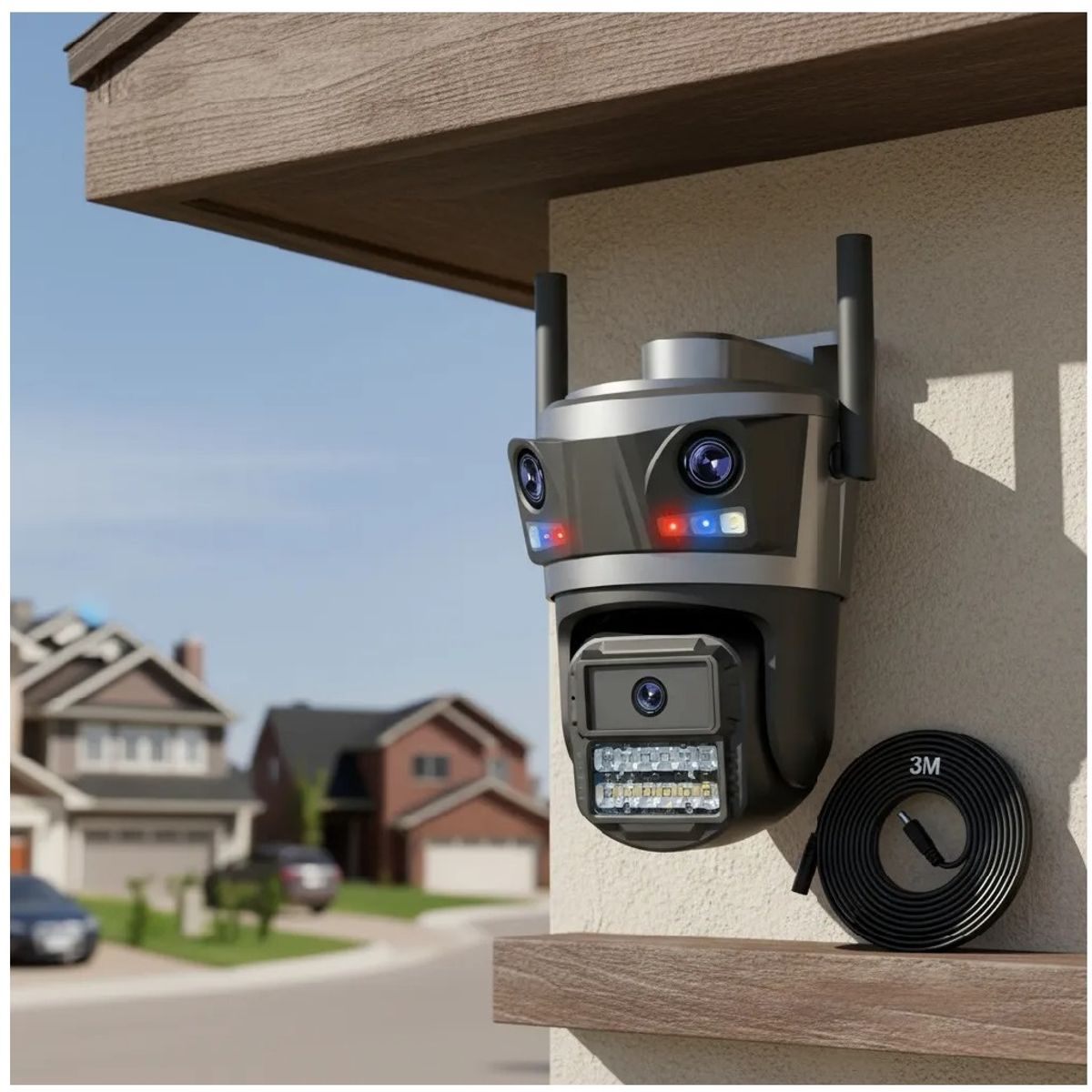 GENERICO - Cámara De Seguridad Wifi Exterior Tres Lentes Alarma Seguimiento Automático Audio Bidireccional