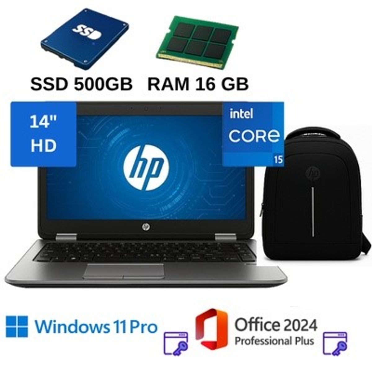 HP - HP ProBook 640 I5, con 16GB RAM,SSD de 500GB+ Windows 11 Pro+ Office 2024PP+Mochila