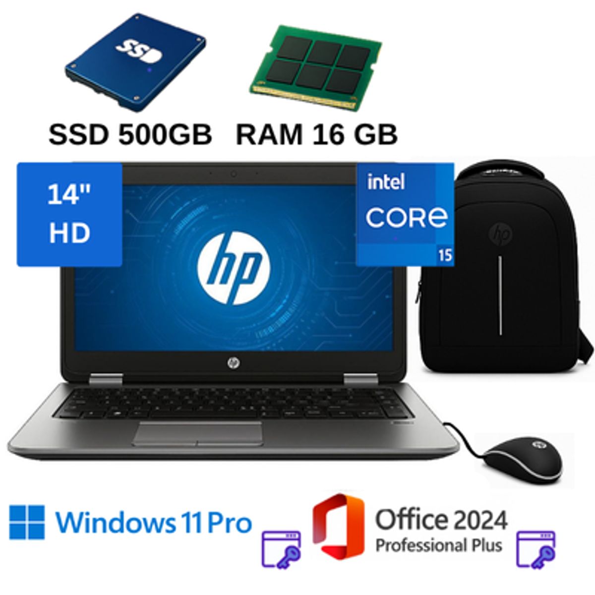 HP - HP ProBook 640 I5, 16GB RAM,SSD de 500GB+ Windows 11 Pro+ Office 2024PP+Mochila y Mouse