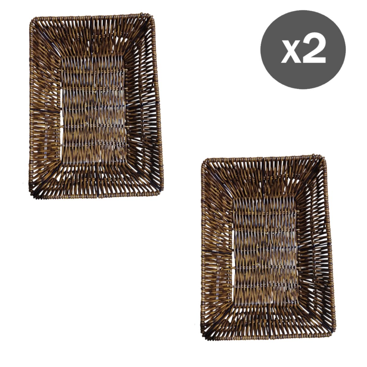 GENERICO - Juego x2 Paneras Cestas Rectangulares de plástico tipo mimbre