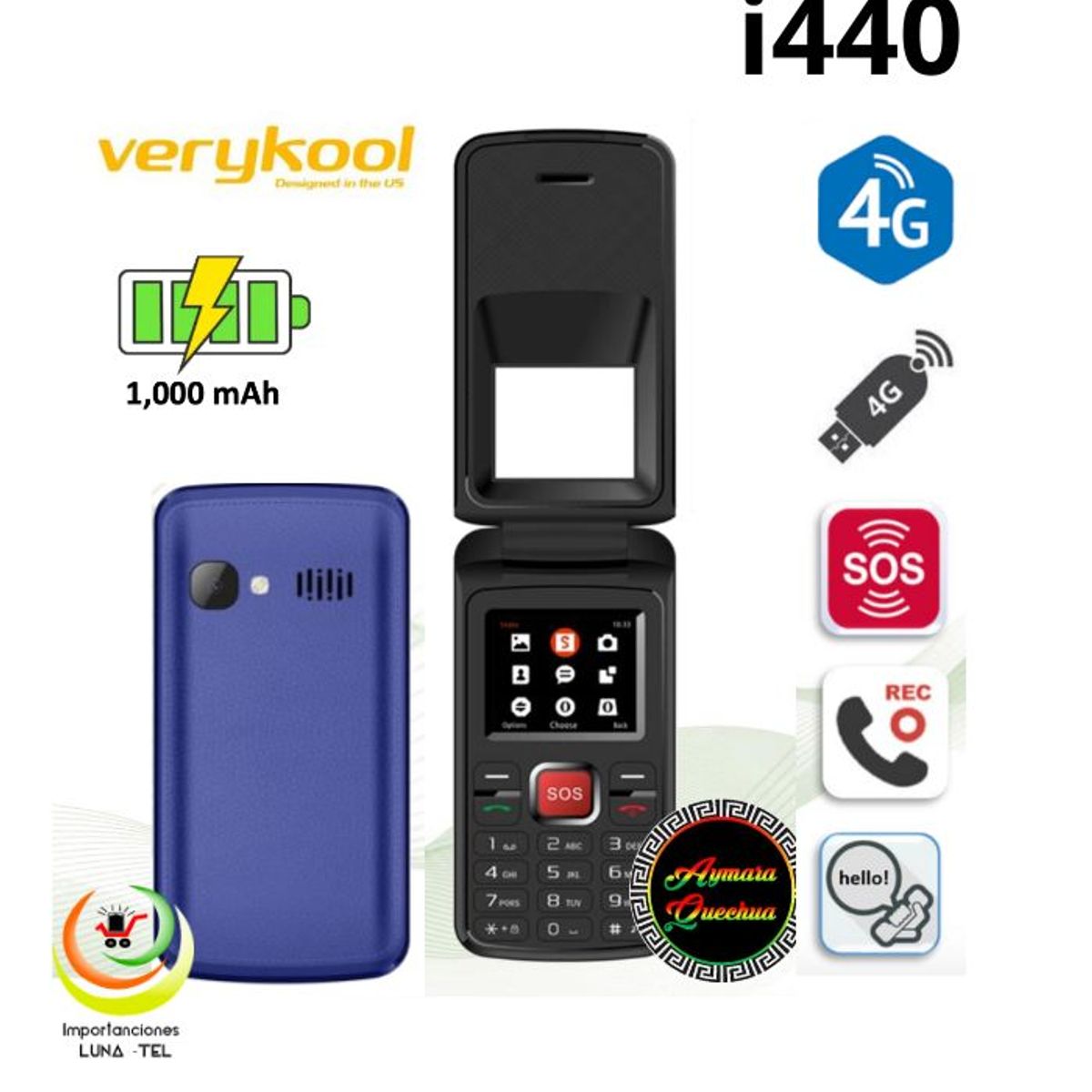 VERYKOOL - CELULAR BASICO VERYKOOL i440 FLIP 4G TAPA DUAL SIM -AZUL