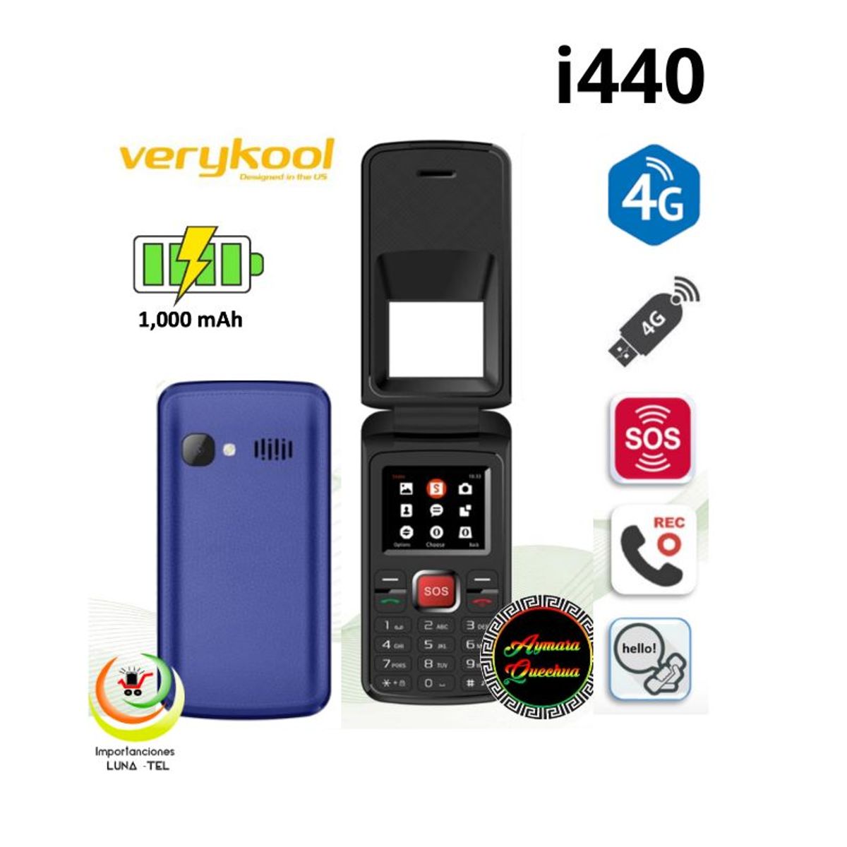 VERYKOOL - CELULAR BASICO VERYKOOL i440 FLIP 4G TAPA DUAL SIM -AZUL