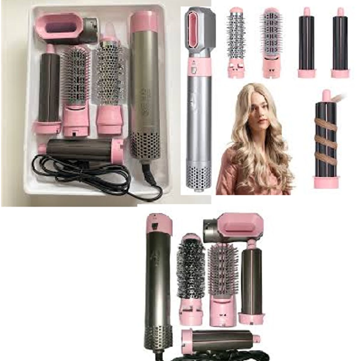 GENERICO - Peine Cabello Cepillo Secador 5 en 1 Alisador Rizador Multifuncional Rosado