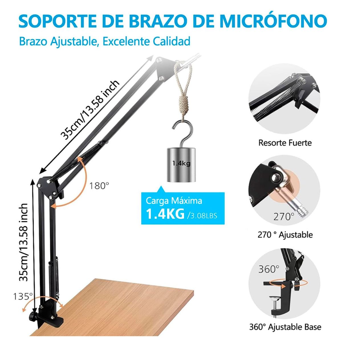 GENERICO - Soporte De Micrófonos Para Escritorio Con Brazo Articulado
